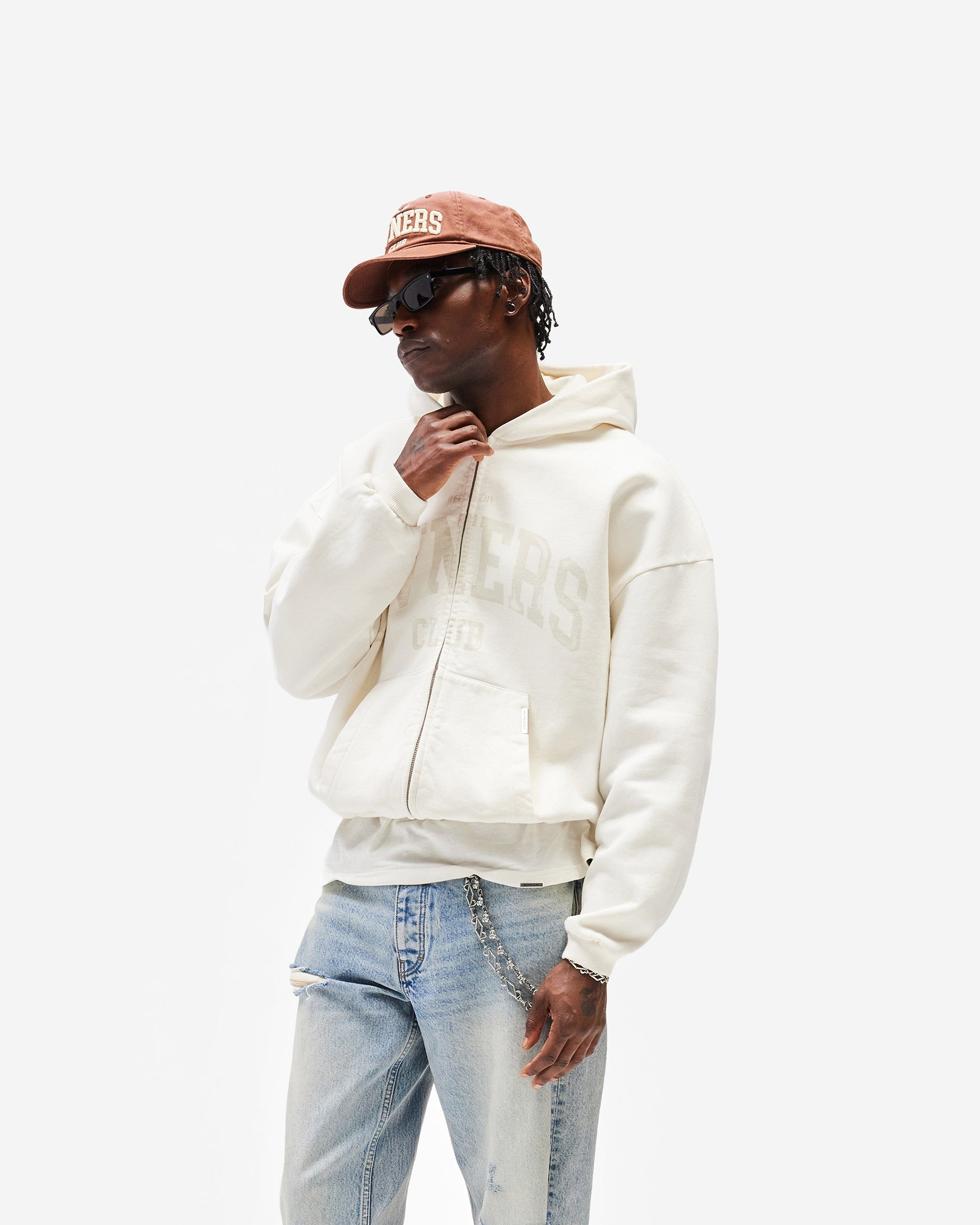 Represent Owners Club Zip Through Hoodie - Chalk
