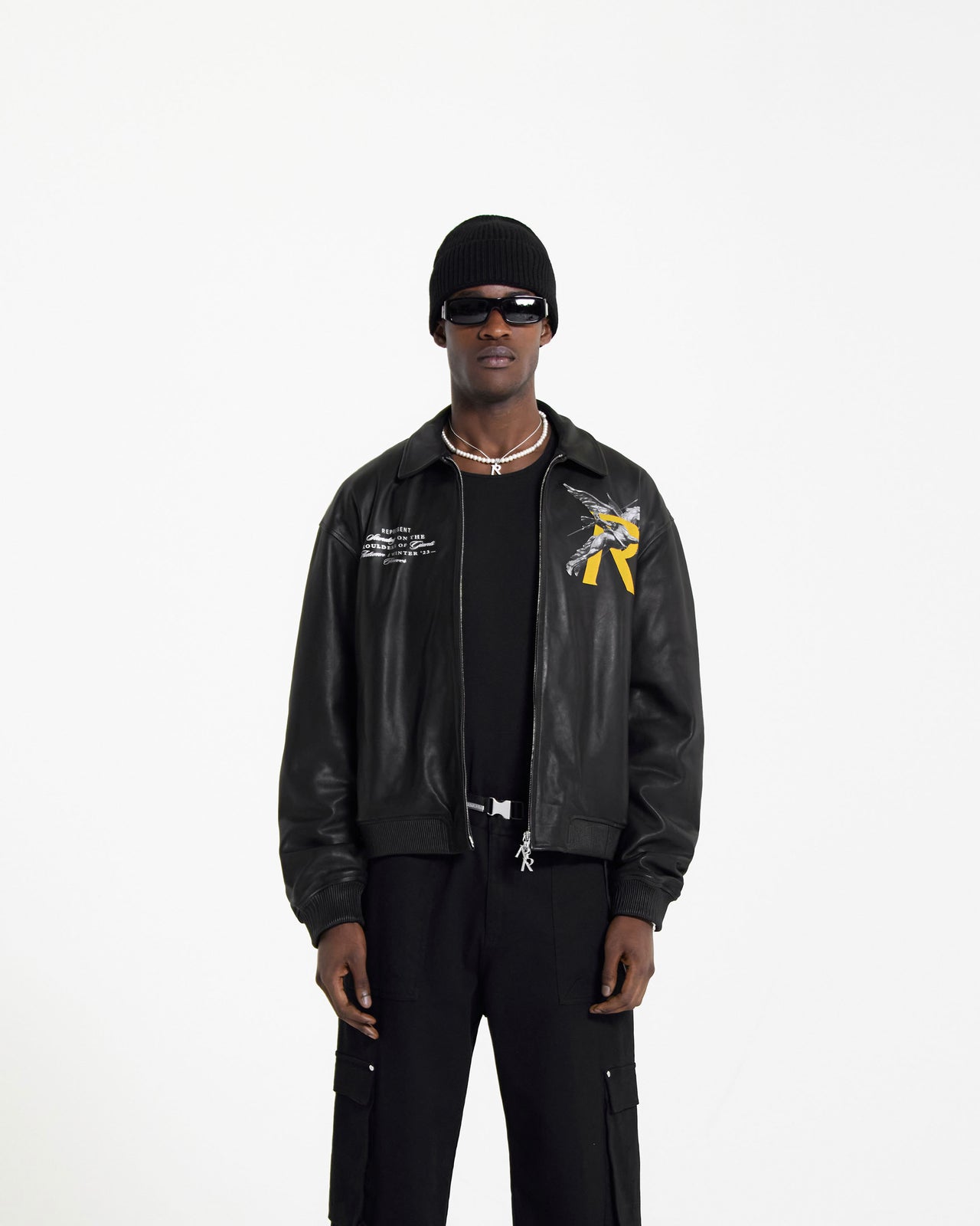 Giants Leather Jacket | Black | REPRESENT CLO
