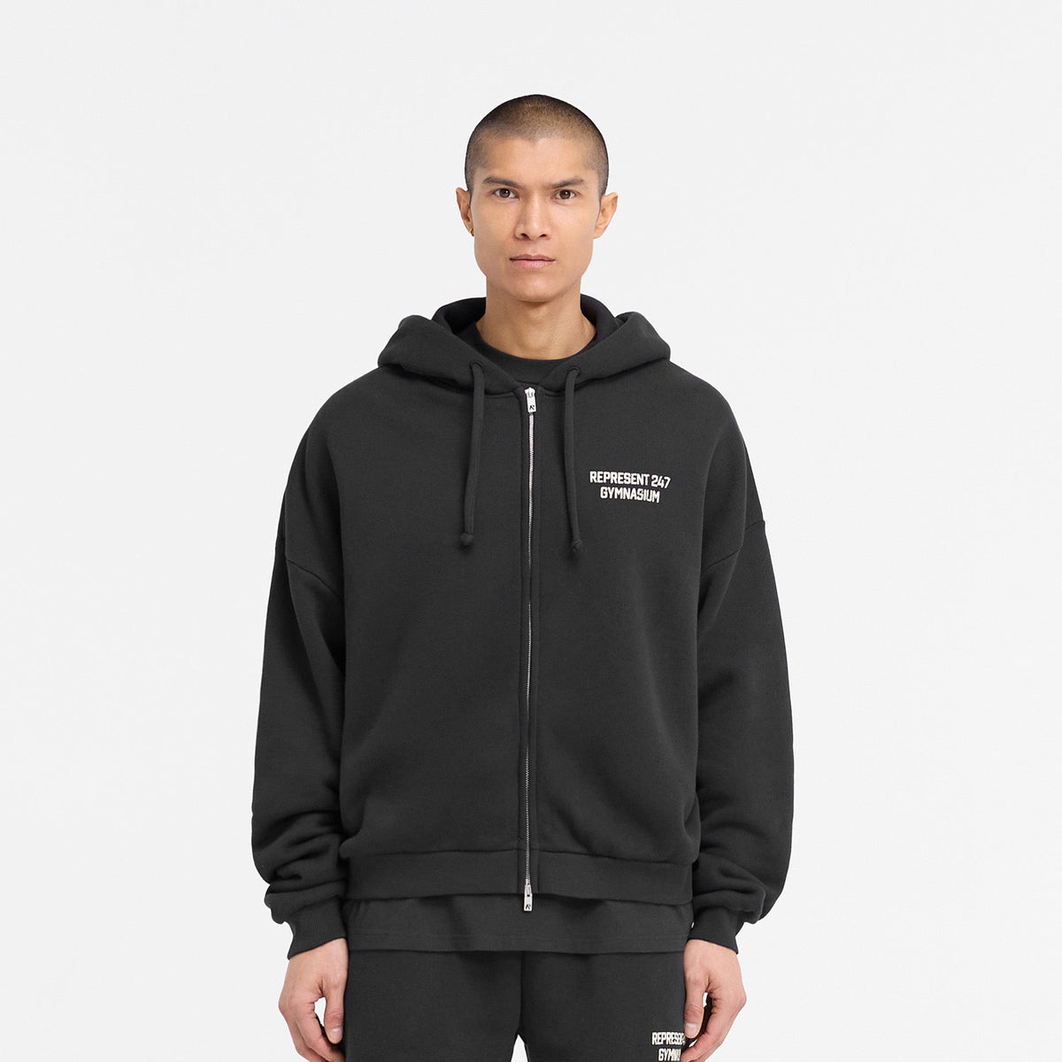 247 Gymnasium Boxy Zip Hoodie - Off Black | REPRESENT CLO